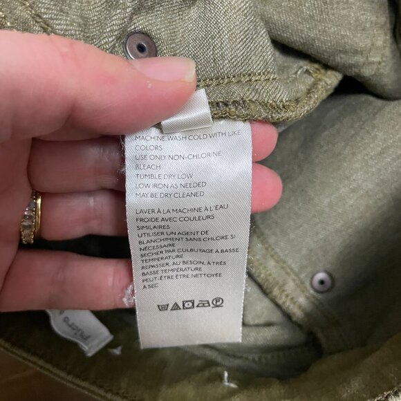 Anthropologie Army Green Moto Zippered High-Rise Denim Leggings Sz 26 Petite - Picture 13 of 16